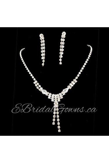 Wedding Bridal Bridesmaid Crystal Necklace Earrings Jewelry Set