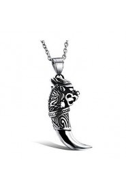 Fashion Wolf's Fang Drop Silver Titanium Steel Pendant Necklace(1 Pc)