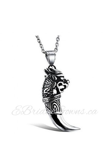 Fashion Wolf's Fang Drop Silver Titanium Steel Pendant Necklace(1 Pc)