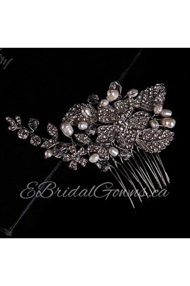 Wedding Bride Flower Crystal Silver Fresh Pearl Rose Combs Hair Accessories