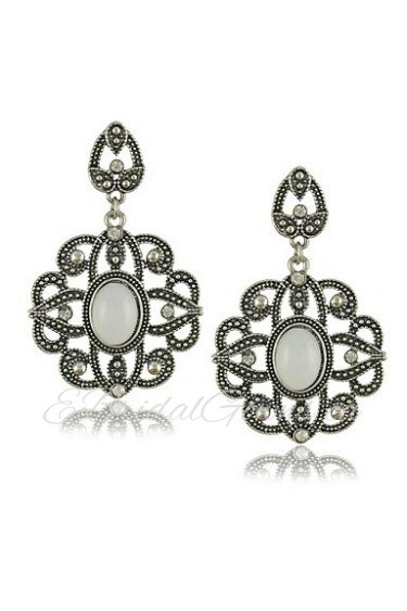 Ethnic Style White stone earrings Flower Design Vintage Jewelry