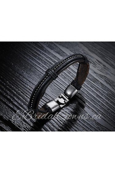 Fashion Men's Black Alloy Leather Bracelet(1 Pc)