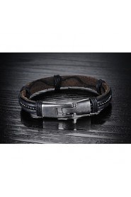 Fashion Men's Black Alloy Leather Bracelet(1 Pc)