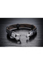 Fashion Men's Black Alloy Leather Bracelet(1 Pc)