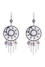 European Style Retro Hollow Out Wafer Shell Tassels Alloy Drop Earrings