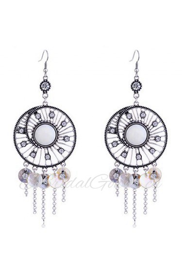 European Style Retro Hollow Out Wafer Shell Tassels Alloy Drop Earrings