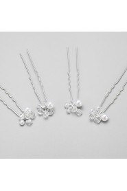 Women's / Flower Girl's Alloy / Imitation Pearl Headpiece-Wedding / Special Occasion Hair Pin 4 Pieces White Round