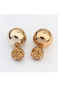 Hot Design Fashion Brand Jewelry Gold Silver Double Beads Rhinestone Round Ball Fashion Women Stud Earrings