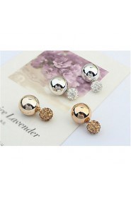 Hot Design Fashion Brand Jewelry Gold Silver Double Beads Rhinestone Round Ball Fashion Women Stud Earrings