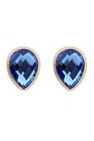 Elegant Women Luxury Jewelry Simulated Gem Coffee and Royal Blue Stone Drops Alloy Stud Earrings