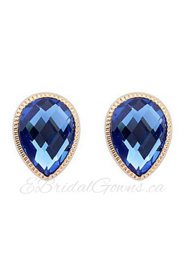 Elegant Women Luxury Jewelry Simulated Gem Coffee and Royal Blue Stone Drops Alloy Stud Earrings