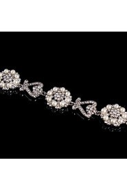 Vintage Luxurious Round Diamond Pearl Flower Silver Bracelet For Women Lades Bridal Birthday GIft Party Wedding Heart