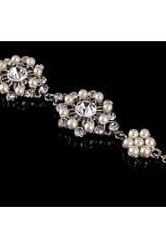 Vintage Luxurious Round Diamond Pearl Flower Silver Bracelet For Women Lades Bridal Birthday GIft Party Wedding