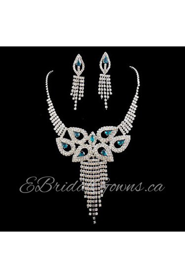 Wedding Bridal Bridesmaid Crystal Necklace Earrings Jewelry Set