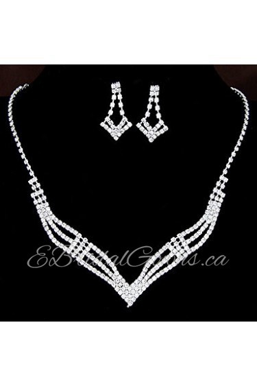 European Style Fashion Shiny Rhinestone Necklace Earring Set Bridal Set