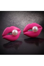 Women's Korean Cute Lips Inlaid Pearl Earrings