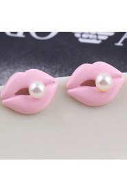 Women's Korean Cute Lips Inlaid Pearl Earrings