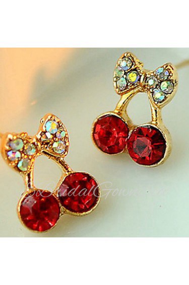 Women's Cute Red Cherry Delicate Diamond Earrings