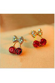 Women's Cute Red Cherry Delicate Diamond Earrings