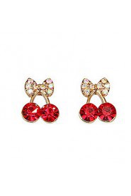 Women's Cute Red Cherry Delicate Diamond Earrings