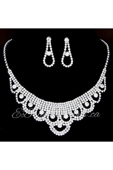 European Style Fashion Shiny Rhinestone Necklace Earring Set Bridal Set