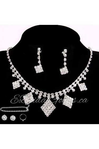 Wedding Earrings Necklace Jewelry Sets Bijouterie Ring Bracelet Gifts with 2 Pairs Earrings for Women Aretes