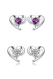 Women's Silver Heart Stud Earrings With Cubic Zirconia