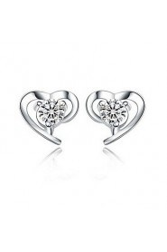 Women's Silver Heart Stud Earrings With Cubic Zirconia