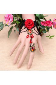 Vintage Red Flower Crown Gem Bracelet With Ring