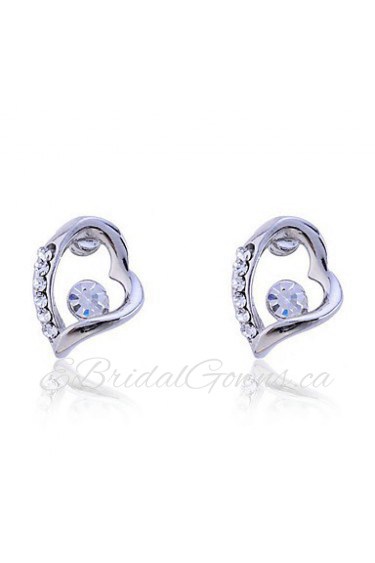 Korean Fashion Zircon Peach Heart Alloy Stud Earrings