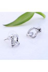 Korean Fashion Zircon Peach Heart Alloy Stud Earrings