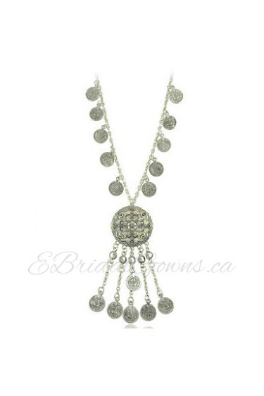 3 Model Choice Vintage Silver Plated Boho Style Geometry Coins and Tassel Pendant Necklace for Woman Jewelry