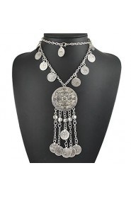 3 Model Choice Vintage Silver Plated Boho Style Geometry Coins and Tassel Pendant Necklace for Woman Jewelry