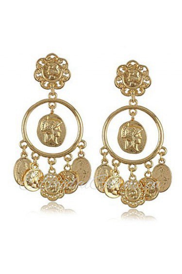 Fashion Newest Italian Design Baroque Royal Wind King Brand Cameo Coin Gold Dangle Earrings for Women