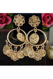 Fashion Newest Italian Design Baroque Royal Wind King Brand Cameo Coin Gold Dangle Earrings for Women