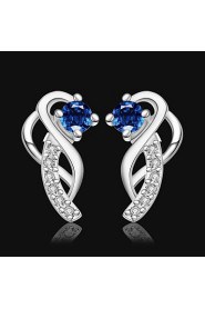 Fashion Geometry Shape Copper Silver Plated Zircon Earring Studs(Fours Colors)(1Pr)