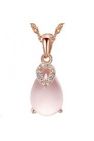 Women's Silver Pink Crystal Lucky Pendant Necklace