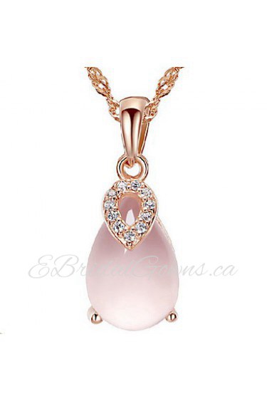 Women's Silver Pink Crystal Lucky Pendant Necklace