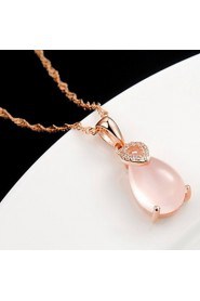 Women's Silver Pink Crystal Lucky Pendant Necklace