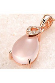 Women's Silver Pink Crystal Lucky Pendant Necklace