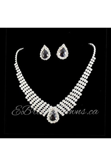 Wedding Bridal Bridesmaid Crystal Necklace Earrings Jewelry Set