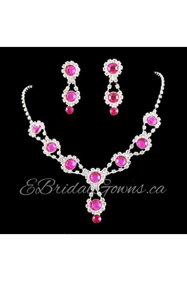 Wedding Bridal Bridesmaid Crystal Necklace Earrings Jewelry Set