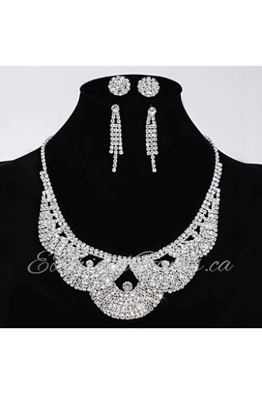 Women's Wedding Jewelry Set 2 Pairs of Earrings Stud One Crystal Necklace