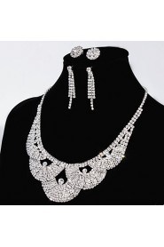 Women's Wedding Jewelry Set 2 Pairs of Earrings Stud One Crystal Necklace