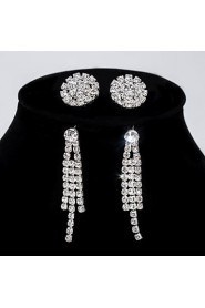 Women's Wedding Jewelry Set 2 Pairs of Earrings Stud One Crystal Necklace