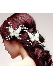 Bride's Butterfly Shape Imitation Pearl Forehead Wedding Hair Clip Accessories 1 PC