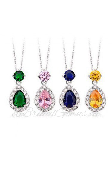 Brass Vermeil Plated With Cubic Zirconia Drops Necklaces(Multi Colors)