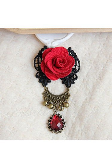 High Grade Fabric Retro Red Rose Brooch