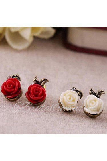 Vintage Small Plastic Roses Alloy Earrings