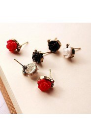 Vintage Small Plastic Roses Alloy Earrings